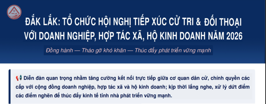 Infographic: Đắk Lắk: Tổ chức Hội nghị TXCT và đối thoại với doanh nghiệp, HTX, hộ kinh doanh năm 2026